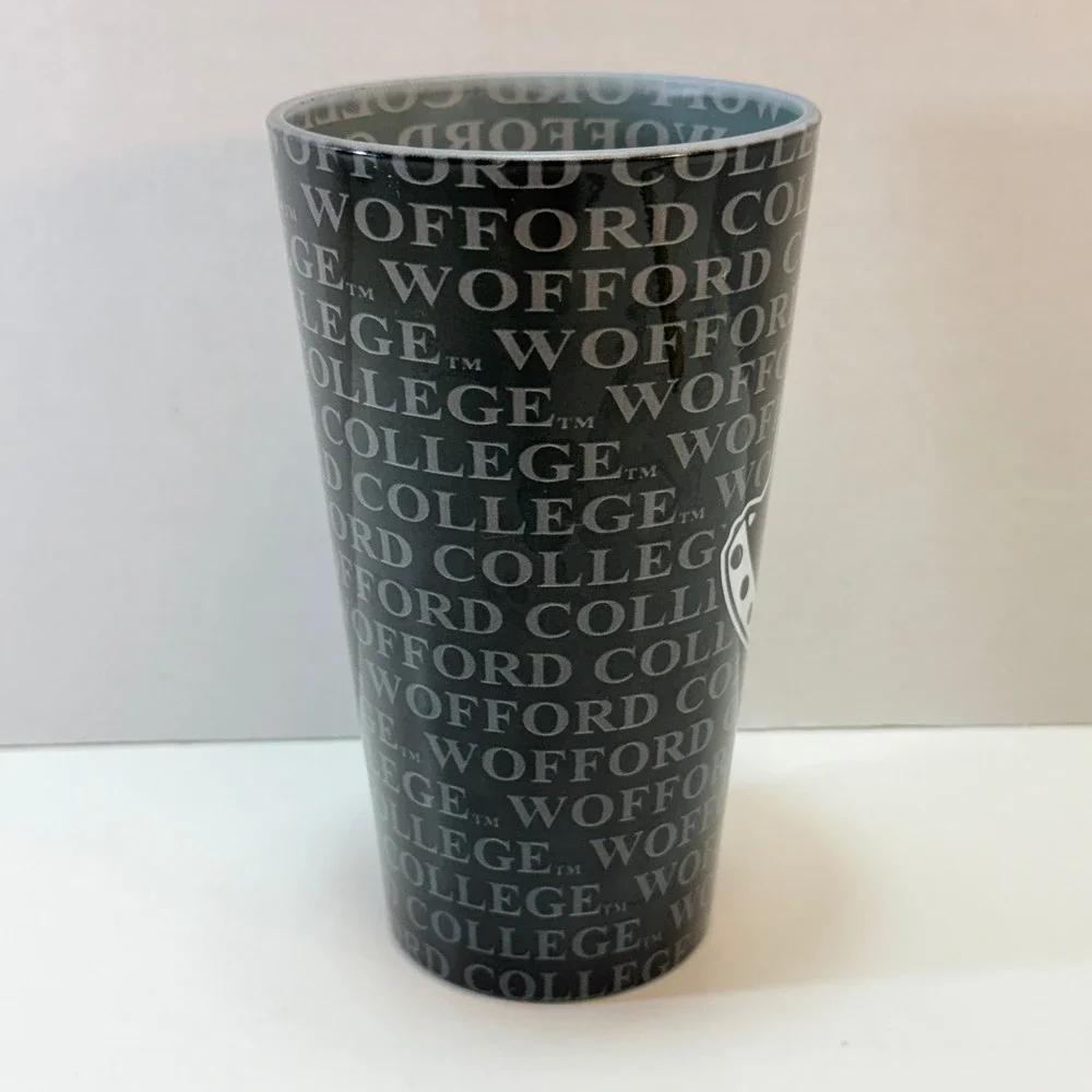 Wofford‎ College Pint Glass 16oz Black Terrier Mascot Logo AOP